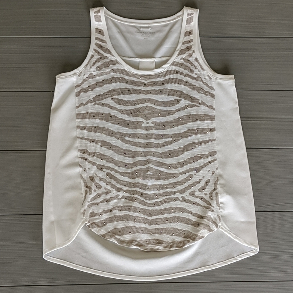 Calvin Klein Jeans CK Jeans White Zebra Animal Studded Tank Size X-small XS
